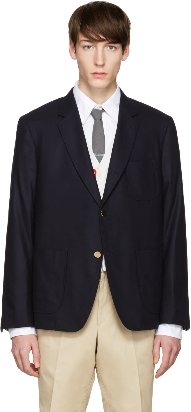 Thom Browne Navy Sack Whale Icon Blazer