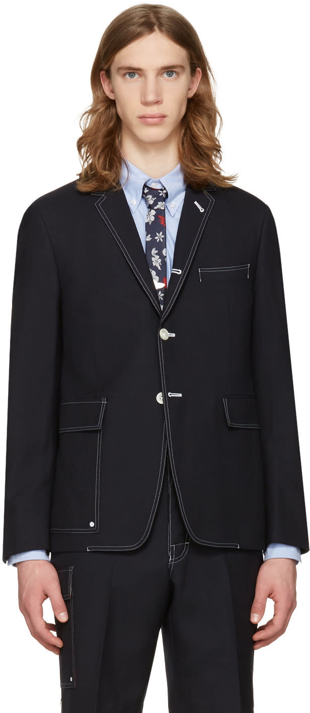 Thom Browne Navy Constructed Square Pocket Blazer