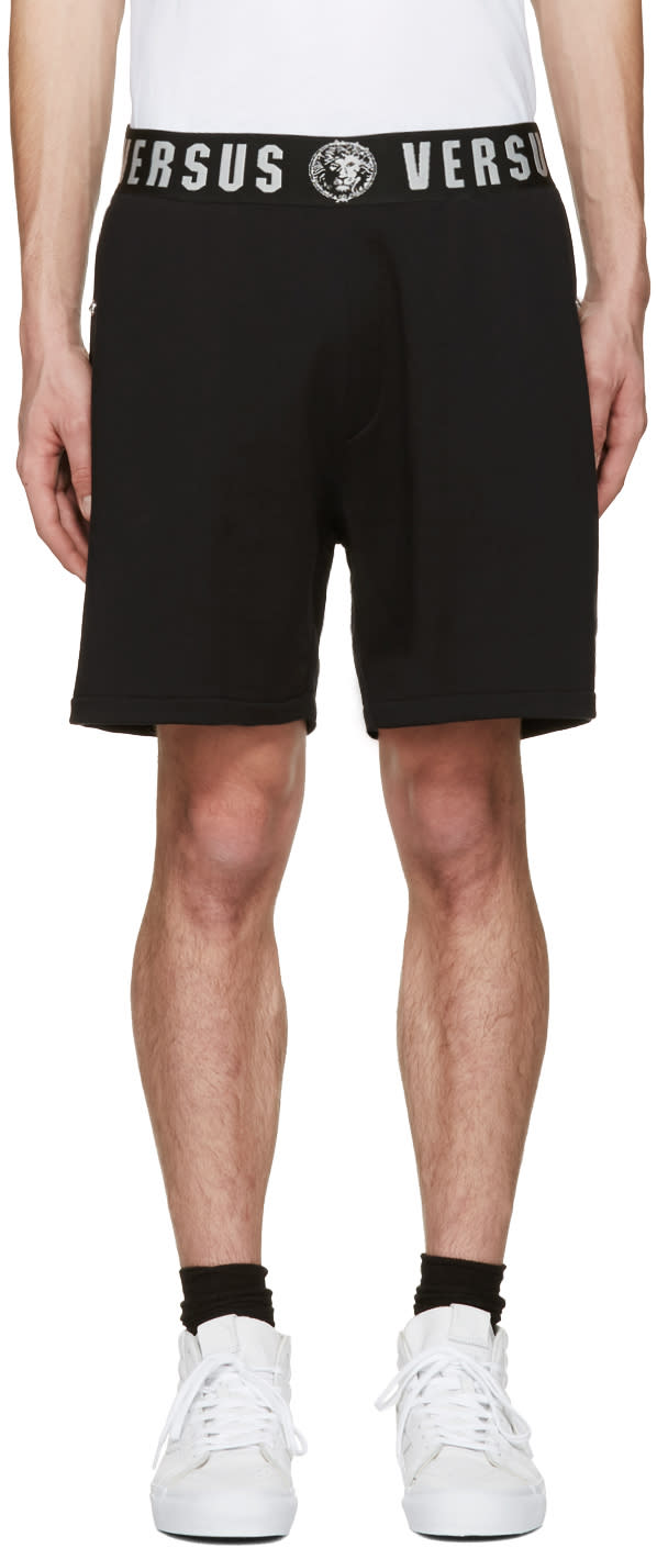 Versus Black Logo Waistband Shorts