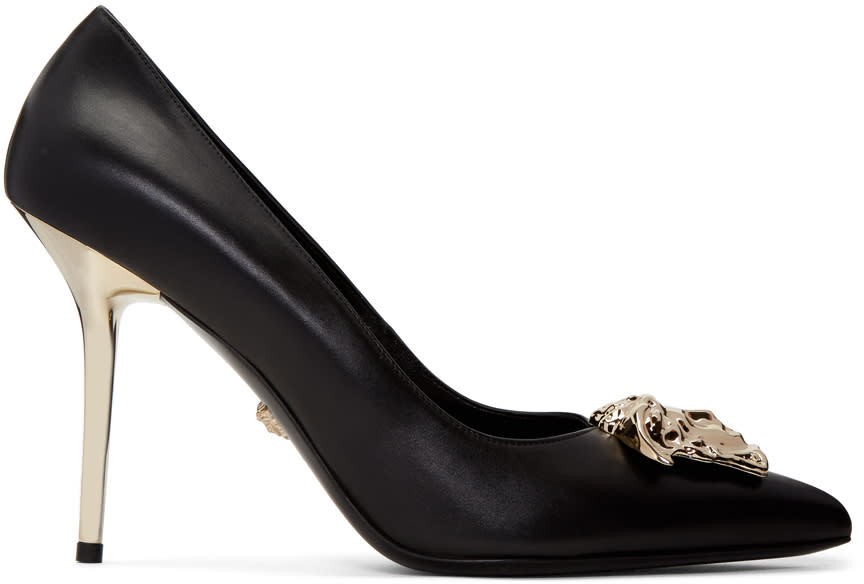Versace Black Leather Medusa Heels