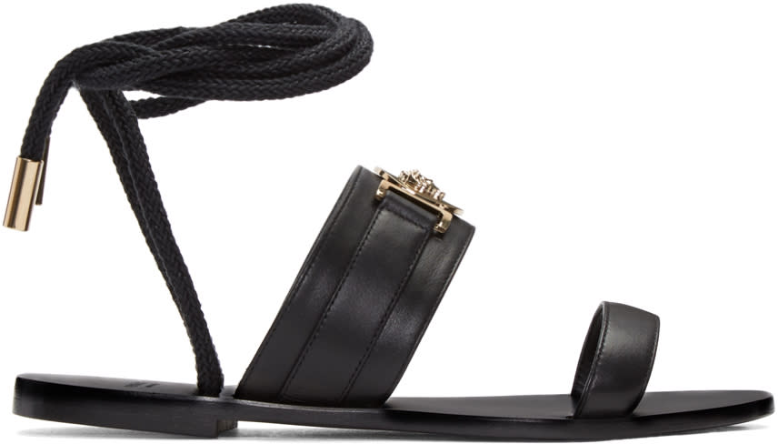 Versace Black Leather Medusa Sandals