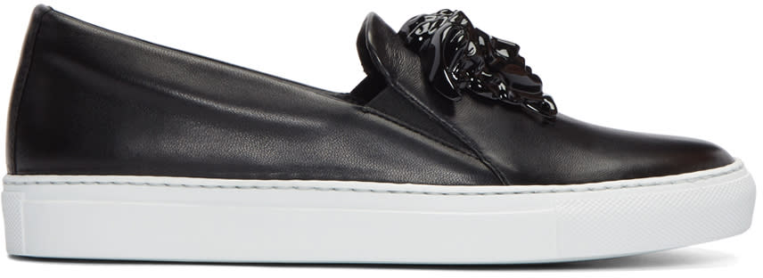 Versace Black Leather Medusa Slip-on Sneakers