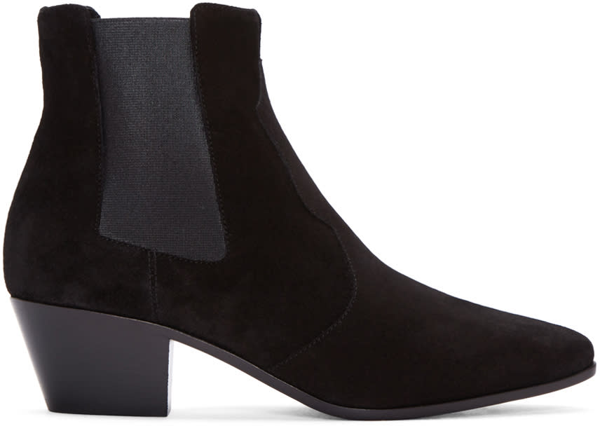 Saint Laurent Black Suede Rock Western Boots