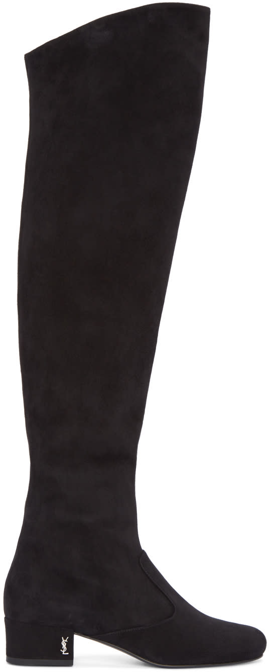 Saint Laurent Black Suede Tall Boots