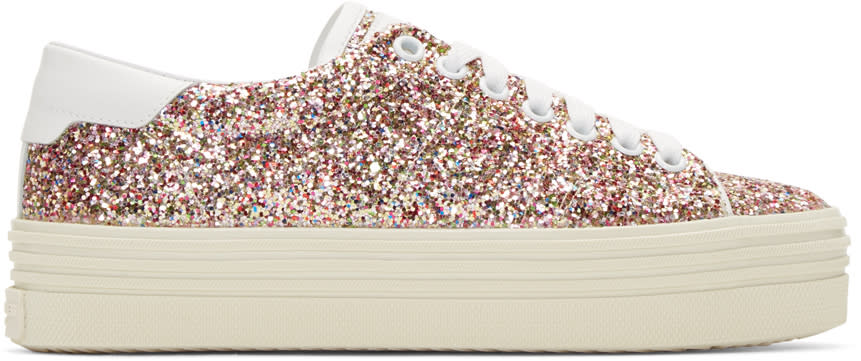 Saint Laurent Multicolor Glitter Platform Court Classic Sneakers