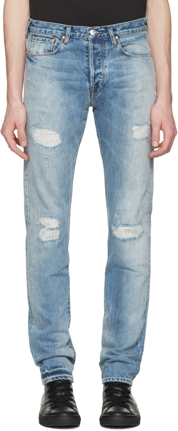 Ps By Paul Smith Blue Ripped Slim Jeans