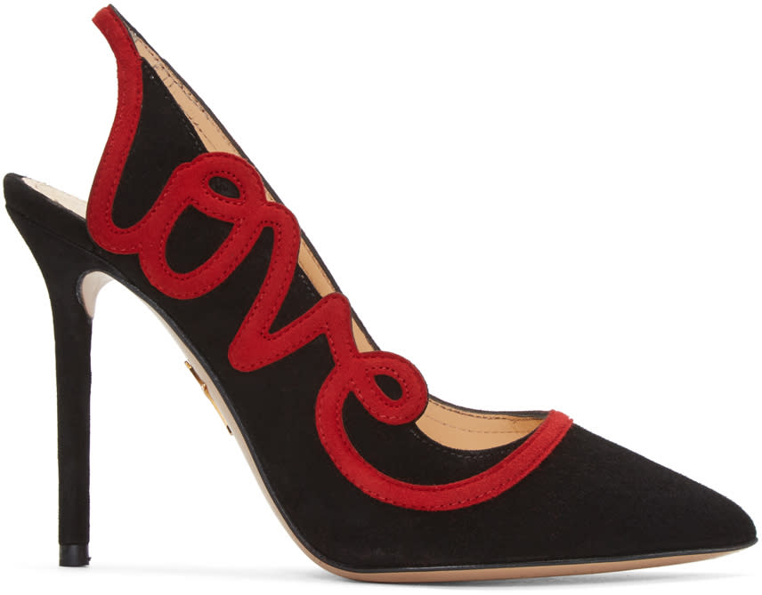 Charlotte Olympia Black Suede love Heels