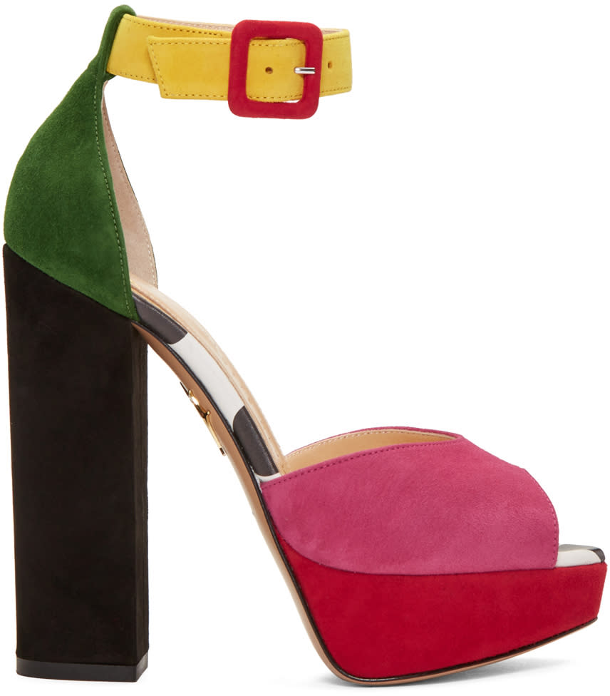 Charlotte Olympia Multicolor Suede Eugenie Platform Sandals