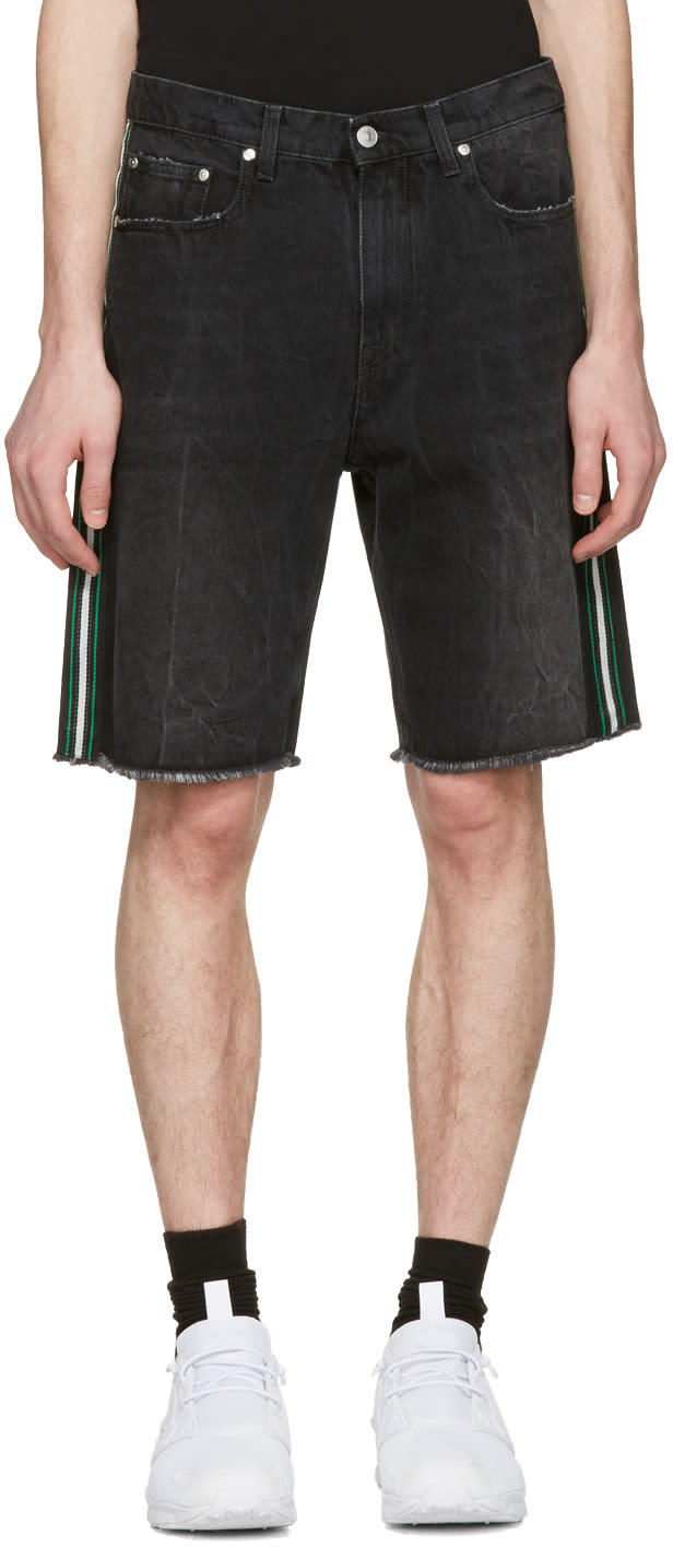 Msgm Black Side Stripes Denim Shorts