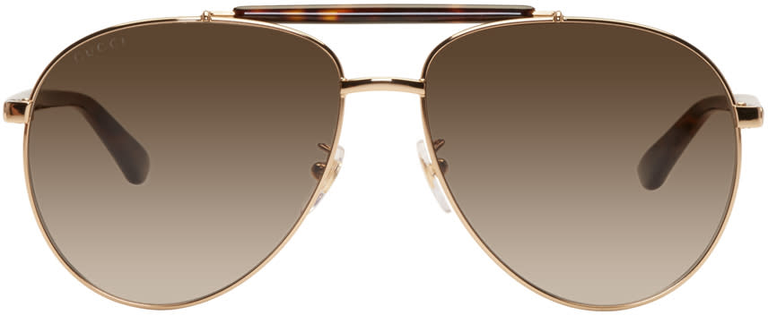 Gucci Gold and Tortoiseshell Aviator Sunglasses