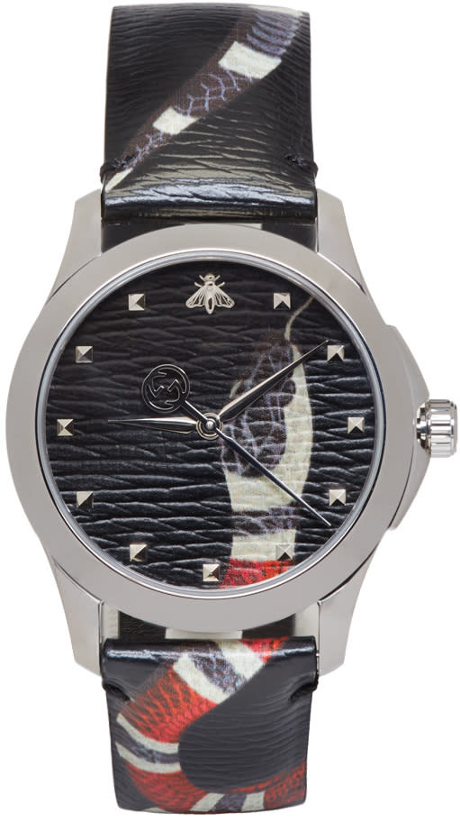 Gucci Silver and Black Le MarchE Des Merveilles Snake Watch