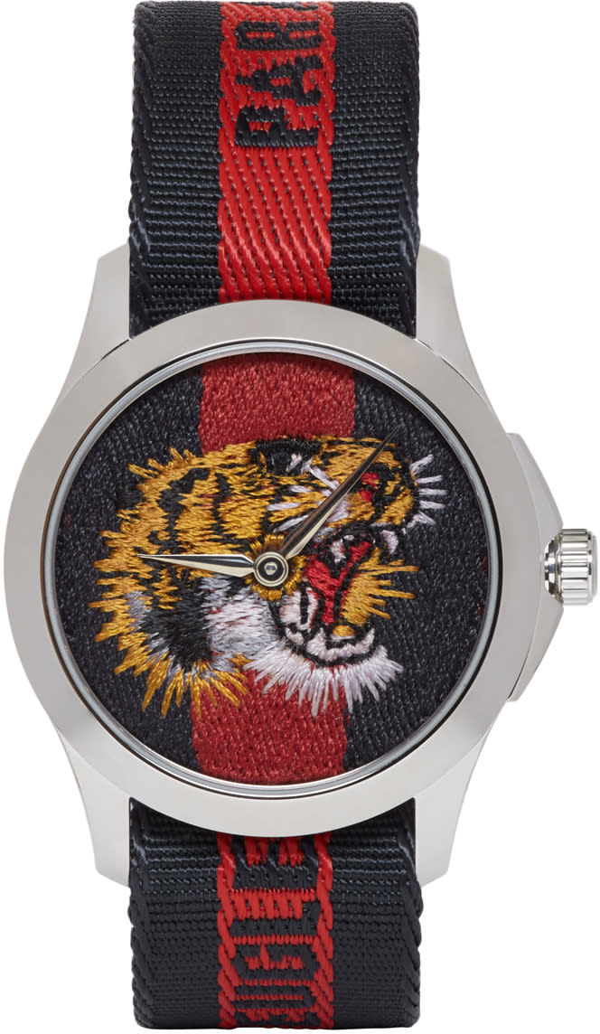 Gucci Silver and Navy laveugle Par Amour Tiger Watch