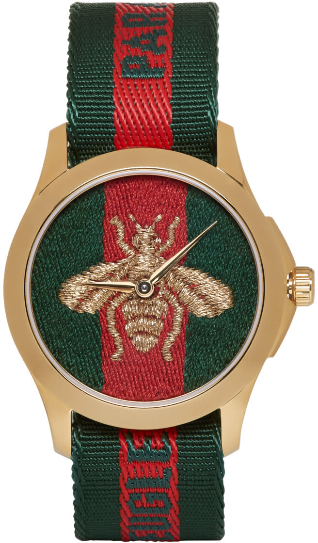 Gucci Gold and Green laveugle Par Amour Bee Watch