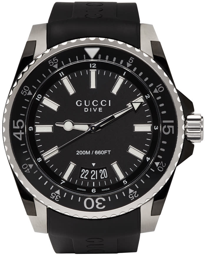 Gucci Black and Silver Xl Dive Watch
