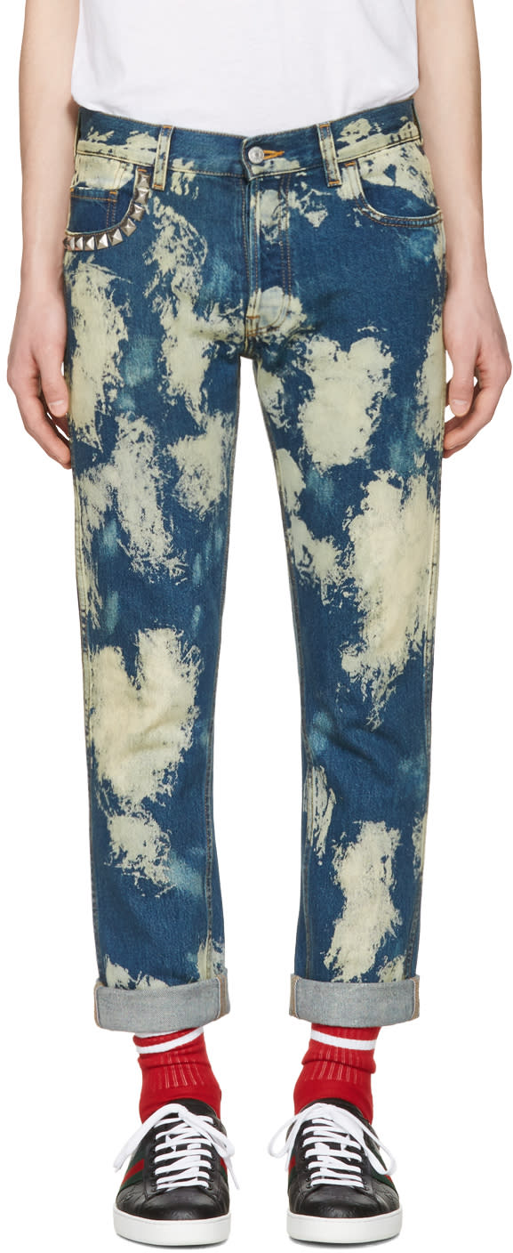 Gucci Blue Bleached Denim Punk Jeans