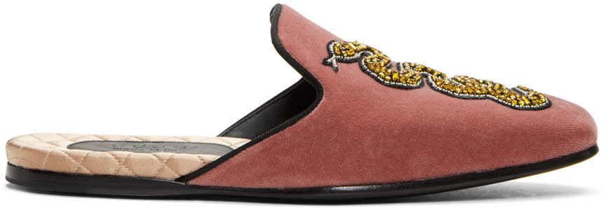 Gucci Red Velvet Snake Slip-on Loafers