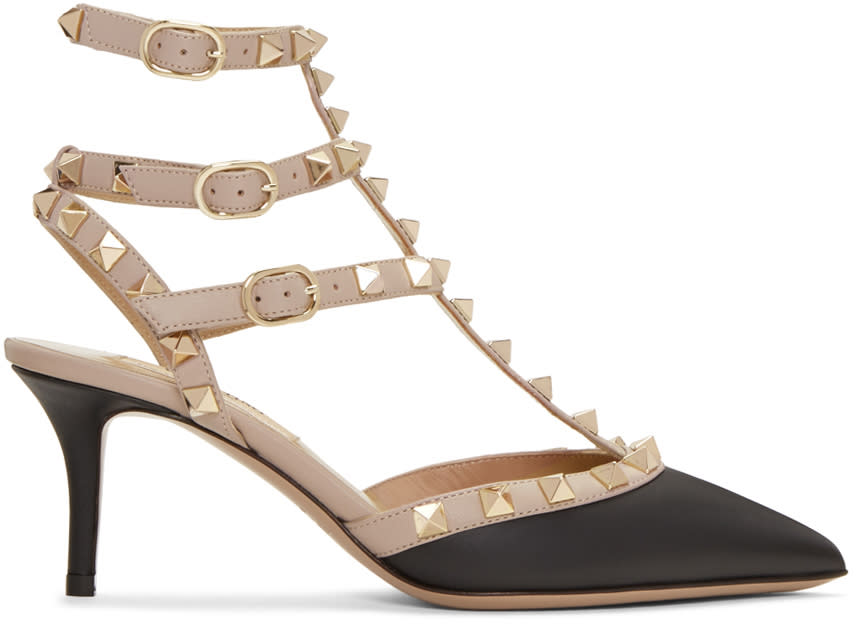 Valentino Black and Pink Rockstud Cage Heels