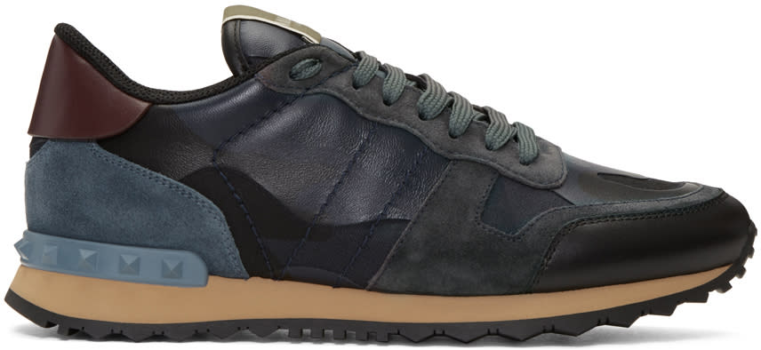 Valentino Navy Valentino Garavani Camouflage Rockrunner Sneakers