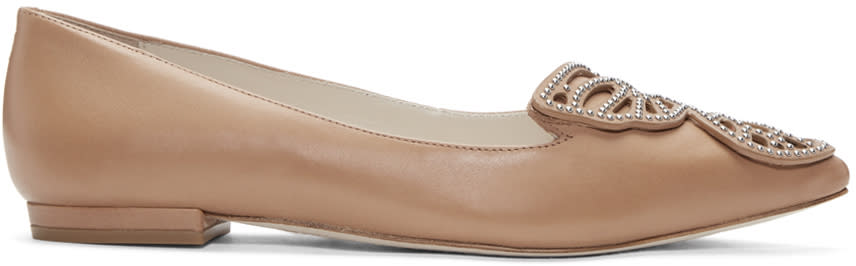 Sophia Webster Tan Bibi Stud Butterfly Flats