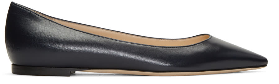 Jimmy Choo Navy Leather Romy Ballerina Flats