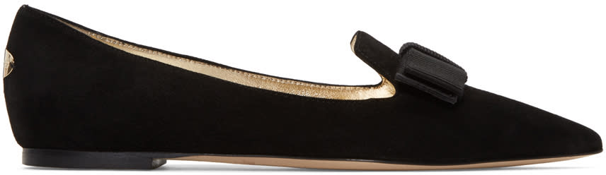 Jimmy Choo Black Suede Gala Bow Slippers