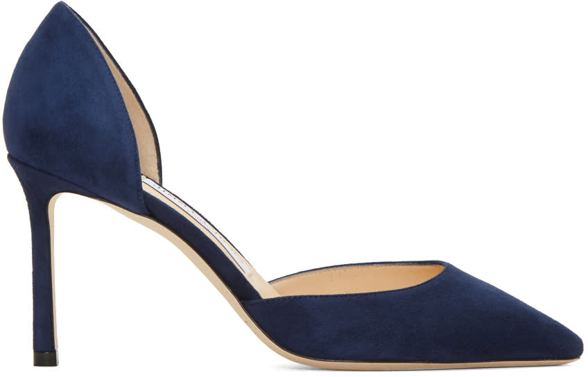 Jimmy Choo Navy Suede Esther Dorsay Heels