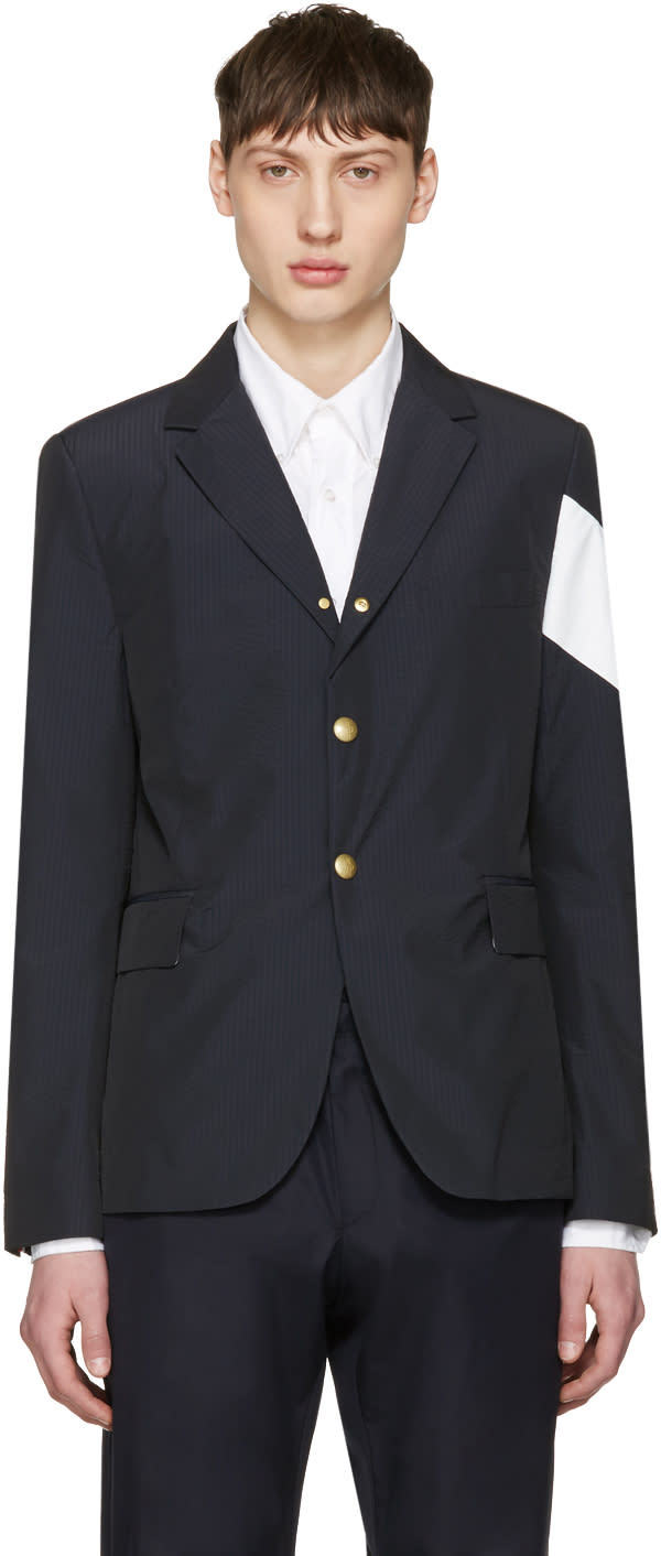 Moncler Gamme Bleu Navy Contrast Sleeve Blazer