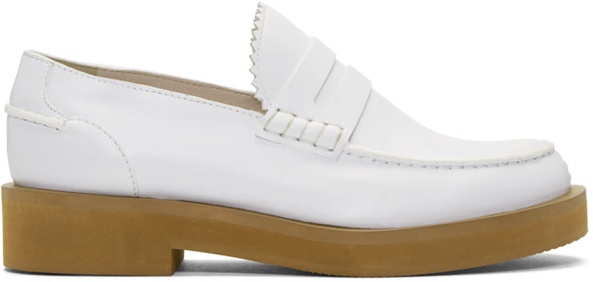 Jil Sander Navy White Leather Galaxy Loafers