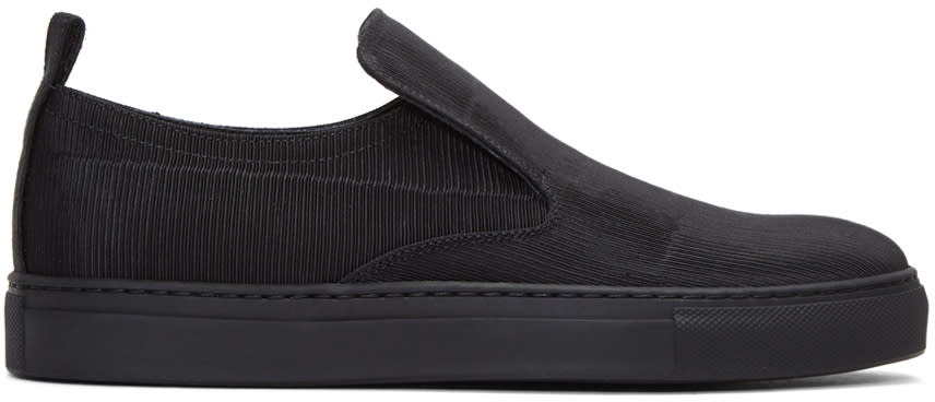 Ad Ann Demeulemeester Black Ribbed Textile Slip-on Sneakers