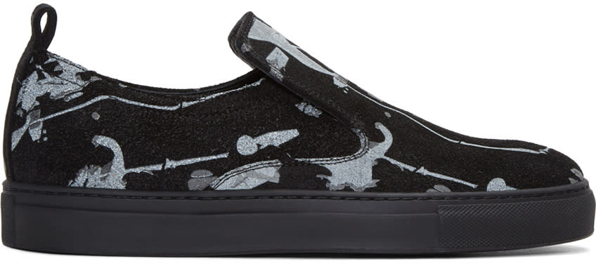 Ad Ann Demeulemeester Black Suede Splatter Slip-on Sneakers