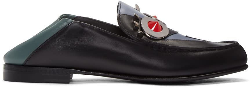 Fendi Black and Grey fendi Faces Loafers