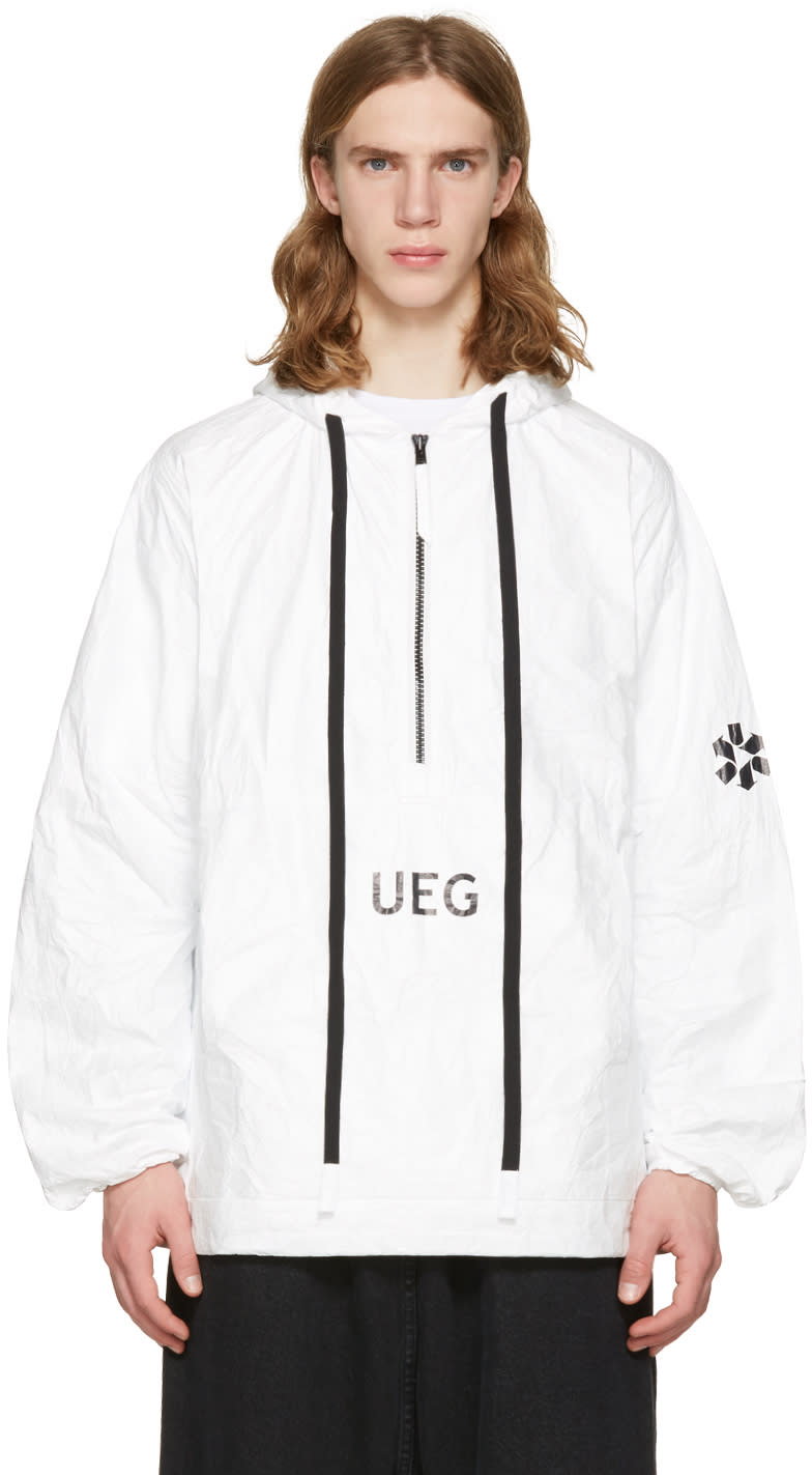 Ueg ホワイト Tyvek® フード プルオーバー ジャケット