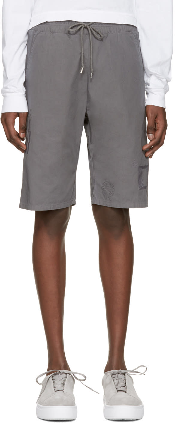 John Elliott Grey Embroidered Shorts
