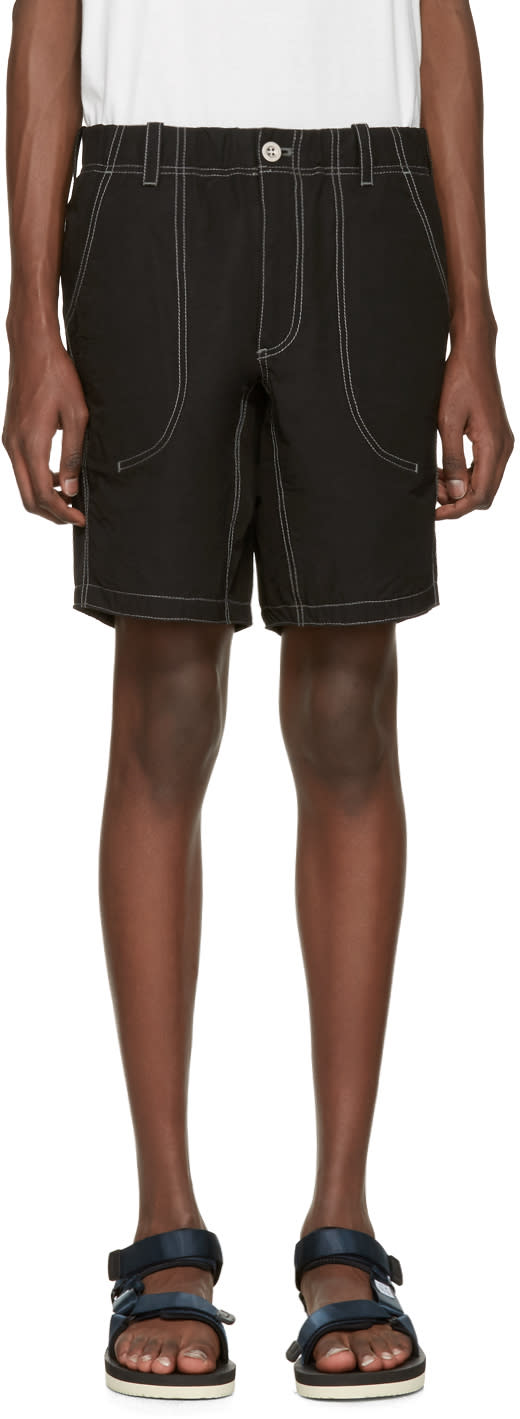 And Wander Black Contrast Stitch Shorts