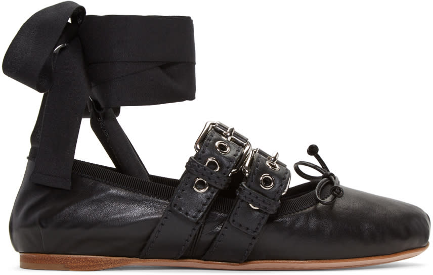 Miu Miu Black Double Buckle Ballerina Flats