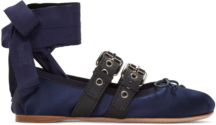 Miu Miu Navy Double Strap Ballerina Flats