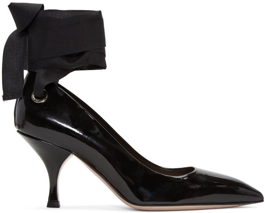 Miu Miu Black Grommet and Ribbon Heels