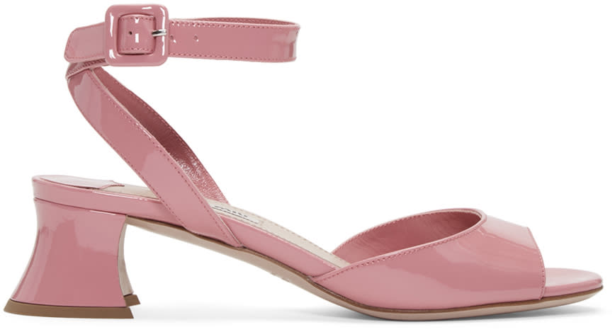 Miu Miu Pink Patent Leather Heeled Sandals