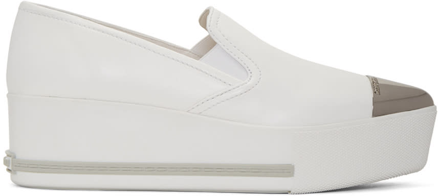 Miu Miu White Platform Slip-on Sneakers