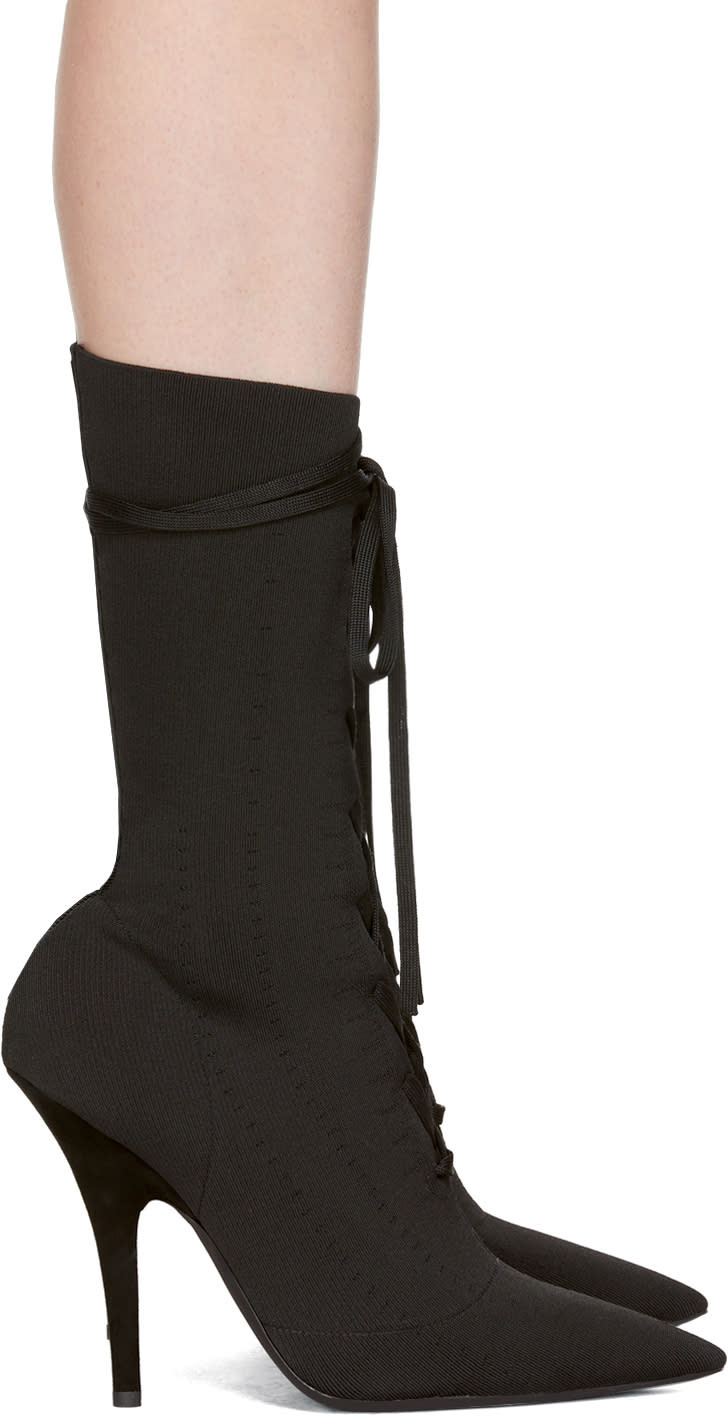 Yeezy Black Knit Lace-up Ankle Boots