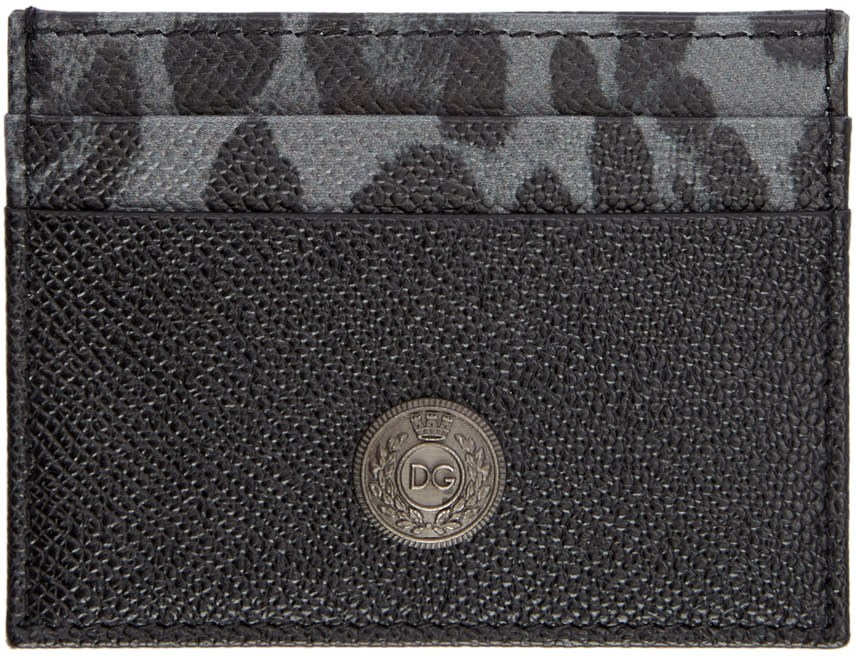 Dolce and Gabbana Black Leopard Logo Stud Card Holder