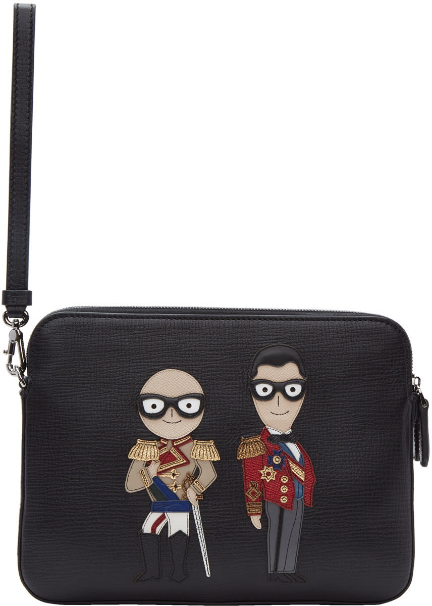 Dolce and Gabbana Black Knight Designers Two-zip Pouch