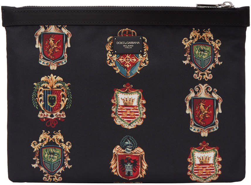 Dolce and Gabbana Black Nylon Crest Pouch