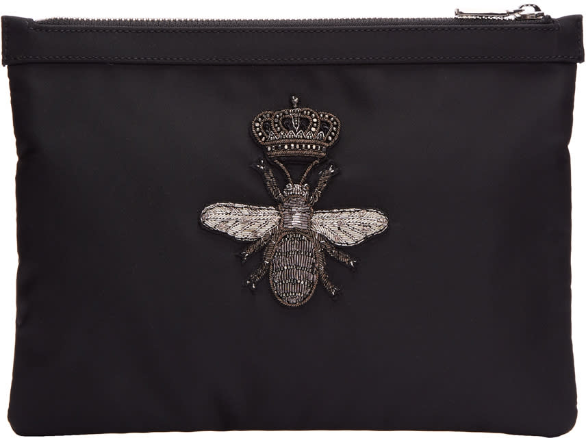 Dolce and Gabbana Black Crown Bee Pouch
