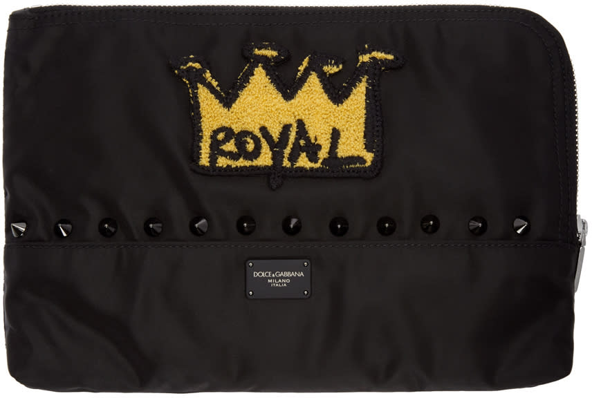 Dolce and Gabbana Black Nylon Crown Patch Pouch
