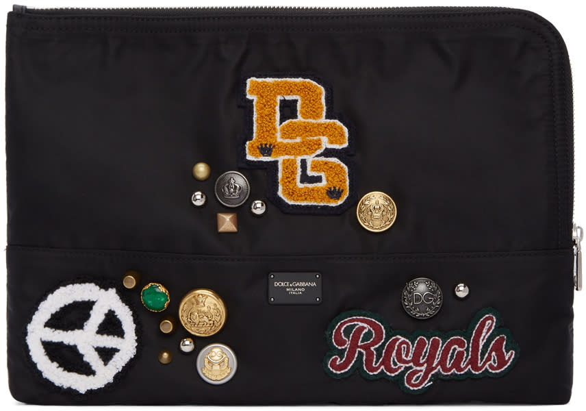 Dolce and Gabbana Black Brooches and Patches Pouch