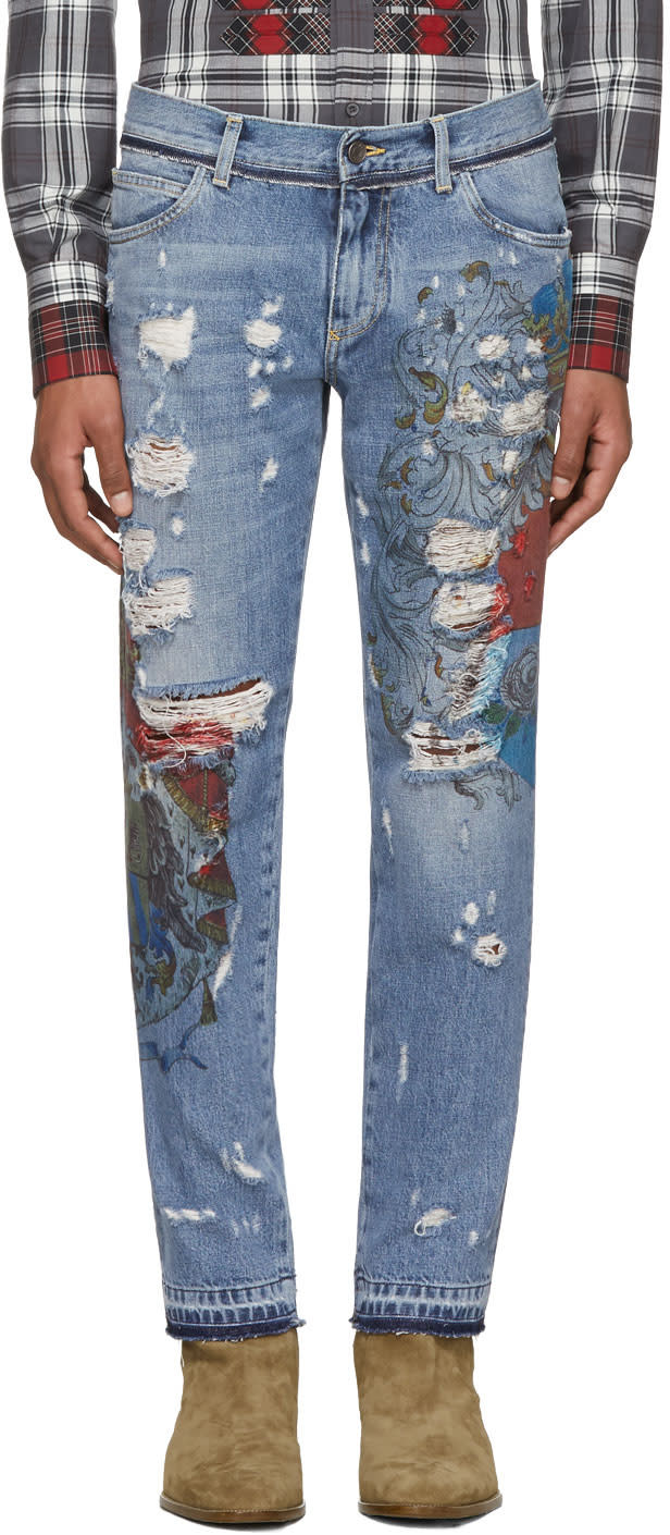 Dolce and Gabbana Blue Embroidered Jeans