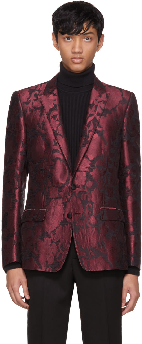 Dolce and Gabbana Red Jacquard Tuxedo Blazer