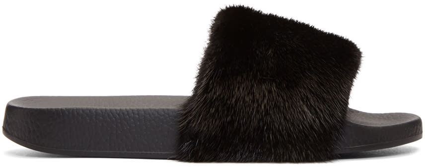 Dolce and Gabbana Black Fur Slides