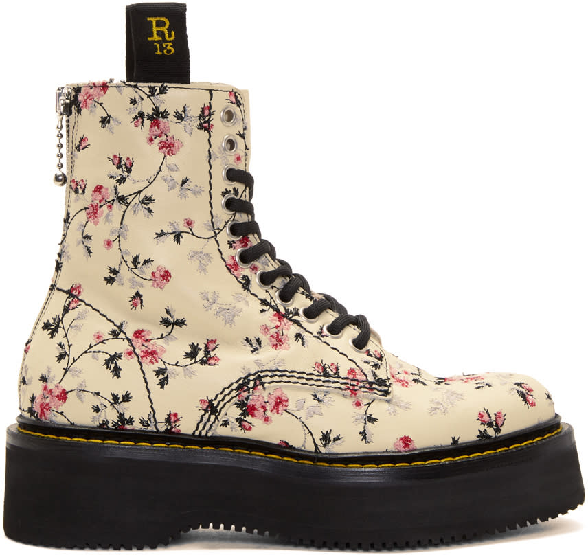R13 Ecru Floral Stack Boots